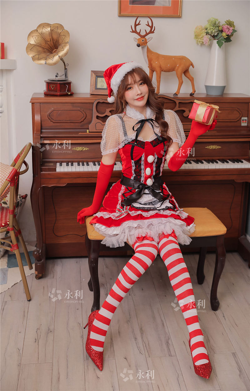 5 puntos Santa Cosplay (una pieza + cinturón + gorra + guantes + sombrero) Santa Claus Vestidos de Navidad Vestidos de Navidad Señoras Vestidos Sexy Santa Claus Vestidos de Navidad Adultos Mujeres Año Nuevo Regalos — vista 3