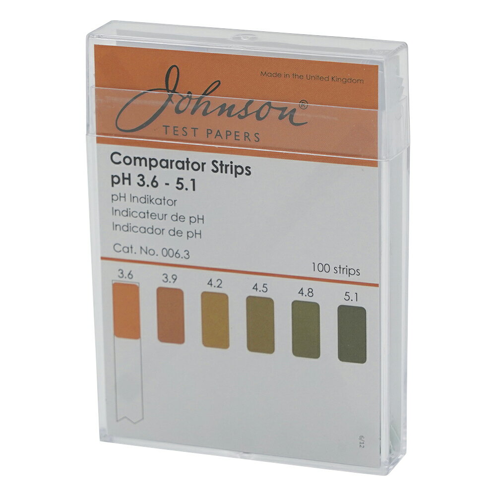 pH試験紙　PP（ポリプロピレン）スティックタイプ　pH3.6〜5.1　006.3 (1-1746-05)(メール便)