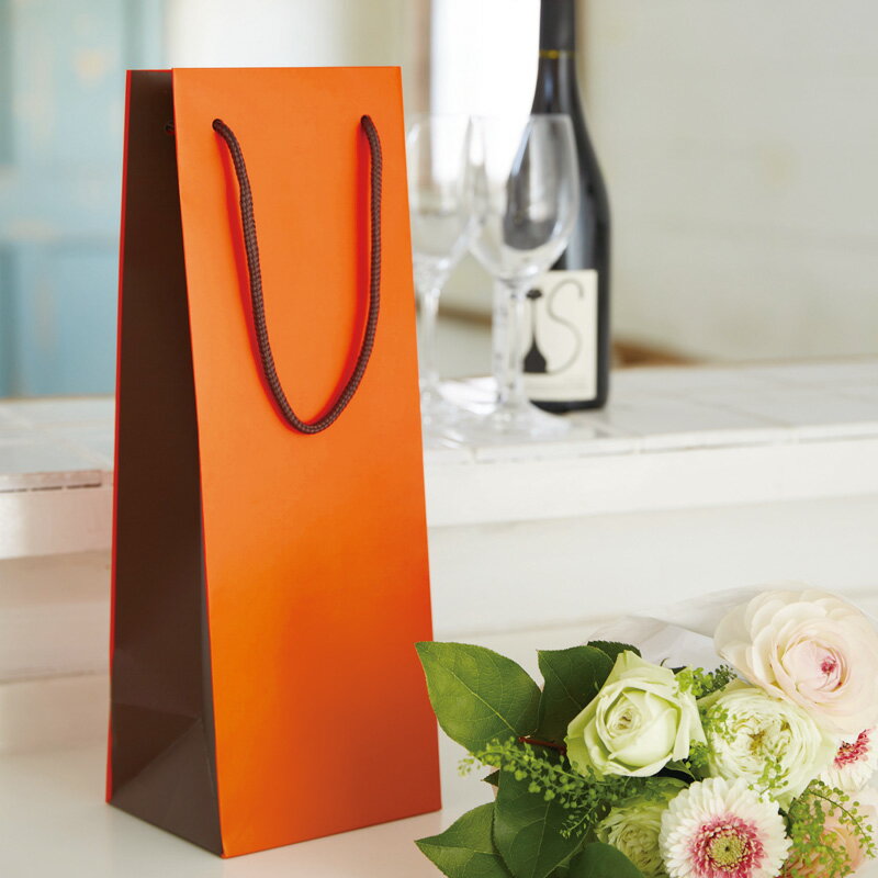 HEIKO 紙袋 ブライトバッグ ワイン LL オレンジ×茶 10枚入 ワインバッグ ワイン袋 ボトル袋 おしゃれ 006459126 シモジマ