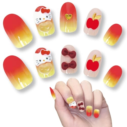 サンリオ キャラクター ネイルチップ ハローキティ 貼って剥がせる 立体 24枚入り ショート グラデーシ..
