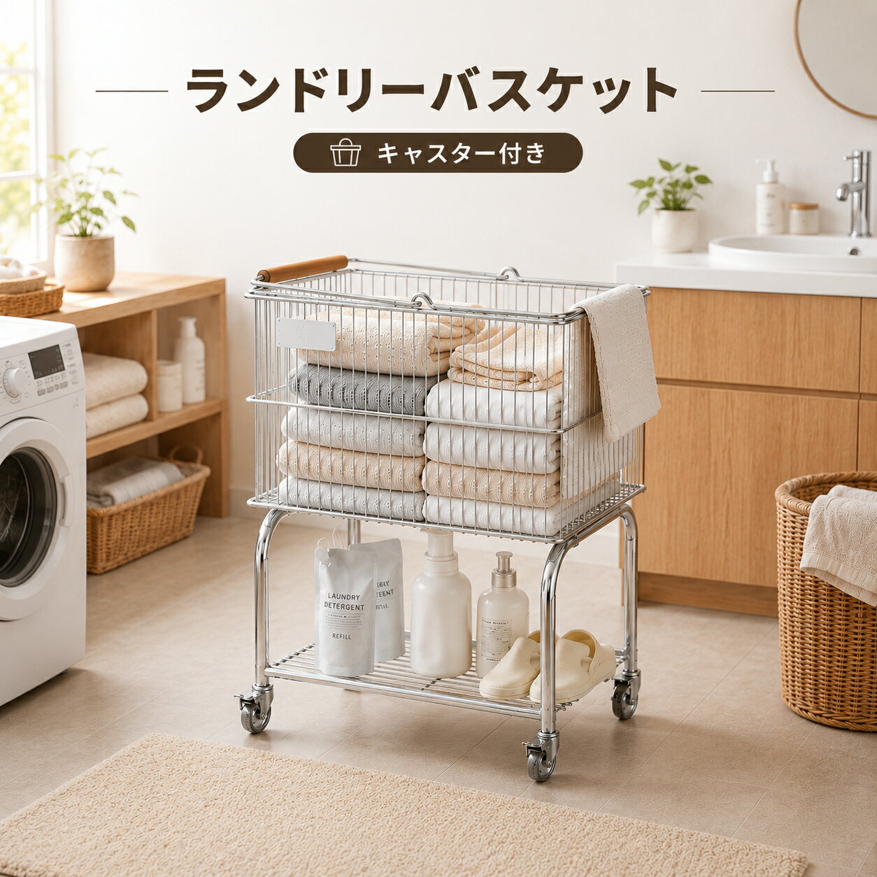 楽天市場】ランドリーバスケット キャスター（カラーシルバー