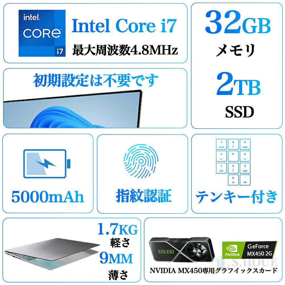 【新品】ノートパソコン office付き 第12世代 CPU フルHD液晶 高性能メモリ 16GB SSD 256GB ～ 1TB 指紋認証 冷却ファzン ビジネス 初心者向け 初期設定済 パソコWindows11 Pro ノートPC 15.6 型 PSE認証済