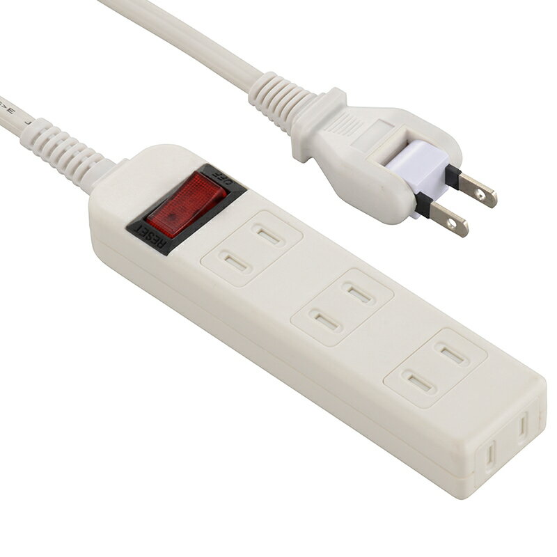 オーム電機 ブレーカー付安全タップ 4個口 2m 白 HS-TV42S-W 00-5033