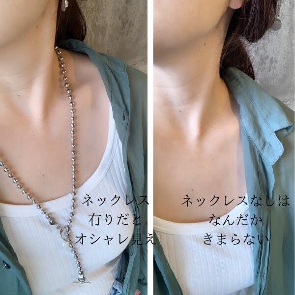 ボールチェーン ネックレス バロックパール　チェーンメタル　ゴールド　シルバー　 レディース 女性用 ハンドメイド アクセサリー 可愛い お洒落 秋 冬 軽い 　クリスマス　プレゼント 2