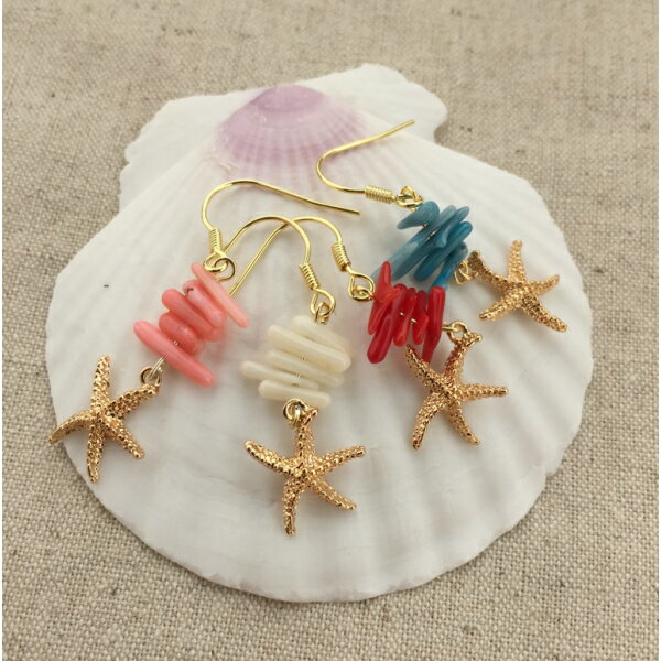 送料無料 スターフィッシュ & 珊瑚 大ぶり ピアス イヤリング レディース 女性用 ハンドメイド アクセサリー 樹脂 ヒトデ 可愛い お洒落 ギフト プレゼン...