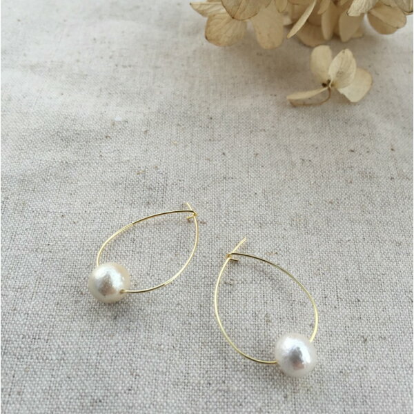 送料無料 ドロップ フープ コットンパール ピアス イヤリング レディース 女性用 ハンドメイド アクセサリー 樹脂 可愛い お洒落 ギフト