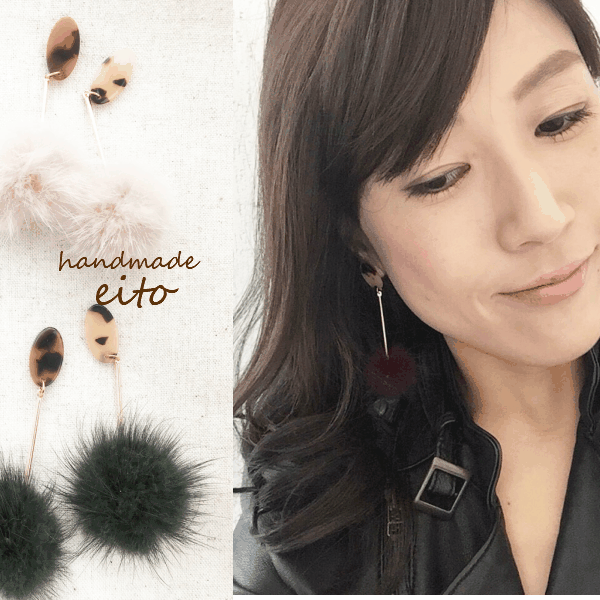 送料無料 揺れる ミンクファー べっ甲風 ピアス イヤリング レディース 女性用 ハンドメイド アクセサリー 樹脂 軽い 可愛い お洒落 秋 冬 金属アレルギー...