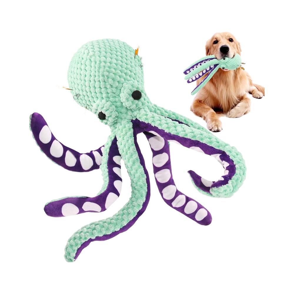 Rakuten - 犬 おもちゃ ぬいぐるみ 大型犬 音が出る おもちゃ 丈夫なタコぬいぐるみ 32cm ミントグリーン&パープル 小中大型犬向け