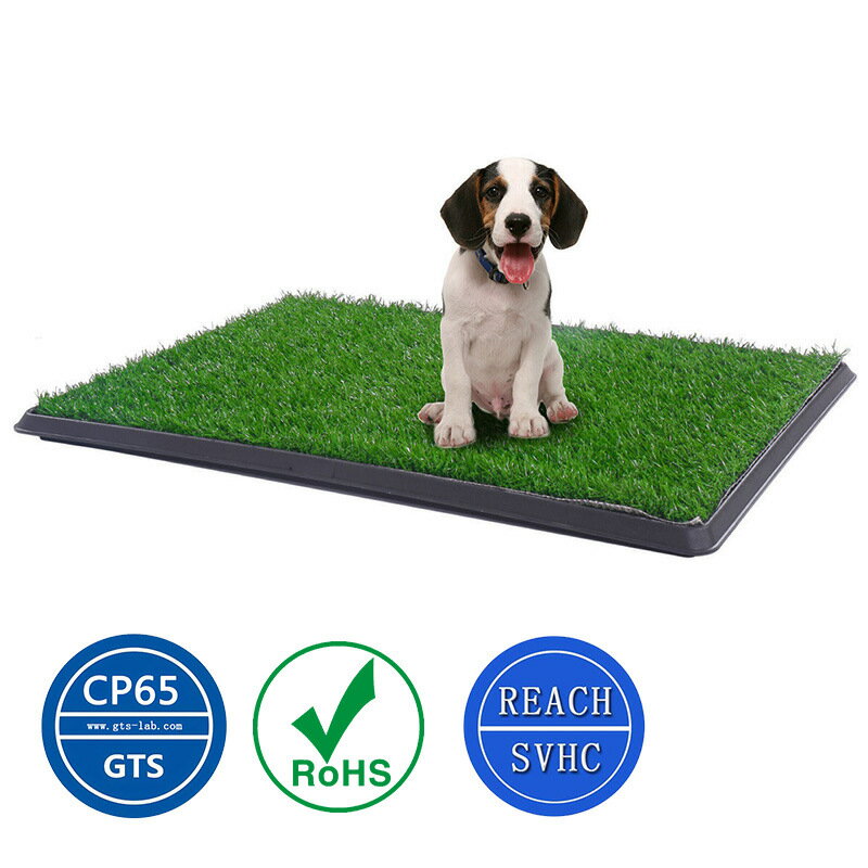 ペット用トイレ 引き出し式トレイ付き 50.8×63.5cm プラスチック製 人工芝マット 犬用 メッシュ底 簡易清掃 消臭設計