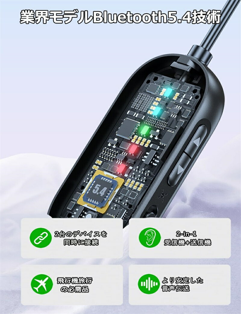 Bluetooth 5.4 トランスミッター＆レシーバー｜2台同時接続・13時間連続稼働・送受...