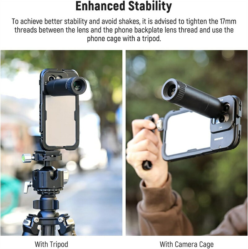 望遠レンズ 17mmネジ スマホケージ/スマホケース/スマホクランプに適用 7X倍率スマホレンズ 12群15枚 コンパチブル iPhone Samsung ケージ
