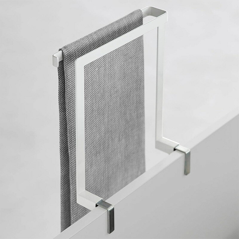 Rakuten - 【無穴施工】タオルハンガー キャビネットドア用 タオル掛け スライド式 キッチン収納 20×27cm 白/黒 ステンレス 扉厚1.4-2.5cm対応