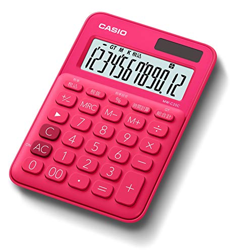 乐天商城 - カシオ カラフル電卓 ビビッドピンク 12桁 ミニジャストタイプ MW-C20C-RD-N