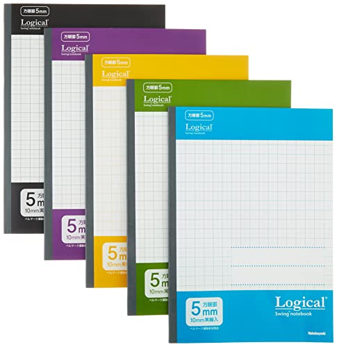 ナカバヤシ スイングロジカル 抗菌表紙ノート セミB5/方眼5mm罫/30枚 カジュアルカラー 5冊パック HB5-H511-5P