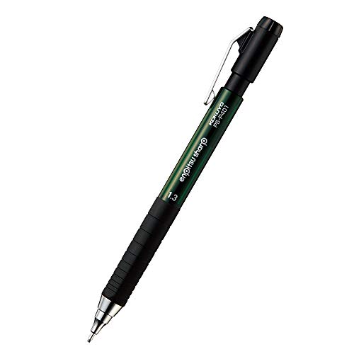 TypeM/ラバーグリップ・緑 1.3mm PS-P401G-1P・鉛筆のようになめらかに書けて折れにくい鉛筆シャープに上質なデザインのTypeMシリーズが登場。・外寸法(軸径×長さ) φ10.5×143mm・芯径 1.3mm・すべりにくいラバーグリップ 指にフィットしすべりにくく握りやすい・材質 軸：PC、グリップ：エラストマー、クリップ：スチール説明 商品紹介 鉛筆のようになめらかに書ける太芯シャープペンシル(鉛筆シャープ)に上質なデザインのTypeMシリーズが登場。 ●商品特徴 丈夫な金属クリップ 　・しっかり留まる丈夫な金属クリップ付きで、ポケットやノートなどに挟んで持ち歩きやすい。 スリム形状の金属ペン先 　・ペン先が細くなっているので、筆記時に文字が見やすい。 　・ペン先が金属製なので、安定してしっかり書くことができます。 　・先端のパイプは収納式です。 黒消しゴム付き 　・汚れが目立ちにくい黒消しゴム付き。 　・便利な繰り出し式です。 すべりにくいラバークリップ 　・指にフィットし、すべりにくく握りやすいラバーグリップです。 　・グリップ先端部はしっかり握れる六角形、グリップ後ろ側はゆったり持てる円形になっています。 ●商品仕様 ・外寸法(軸径×長さ)/φ10.5×143mm ・材質/軸：PC、グリップ：エラストマー、クリップ：スチール ・ラバーグリップ ・芯径/1.3mm ・製品色/緑 本体には2Bの芯が2本入っています。 原材料・成分 軸:PC、グリップ:エラストマー、クリップ:スチール 安全警告 本製品には2B芯が2本入っています。