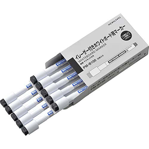 コクヨ(KOKUYO) ホワイトボード用マーカー イレーザー付き マグネット付き 極細 青 10本セット PM-B100..