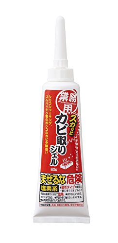 カビ取りジェル 80g・赤 80g 1007911・・Size:80g・浴室のタイル目地、ゴムパッキンの頑固なカビに説明 商品紹介 ジェルがカビに密着し、シリコンコーキングやゴムパッキン等のガンコなカビを除去 ツンとしたニオイが少ない低臭タイプ。 ピンポイントで塗りやすいとんがりノズル。 正味量：80g 用途：浴室のシリコンコーキング、ゴムパッキン、タイル目地など 注）ホーロー、アルミニウム、真鍮などの金属製品、木、壁紙、砂紙、漆喰、ガラス(鏡)などには使用できません。 使用量の目安：カビが生えた場所を十分覆える量を塗布してください 成分：次亜塩素酸ナトリウム（塩素系）、アルカリ剤、増粘剤 液性：アルカリ性 日本製 原材料・成分 次亜塩素酸ナトリウム（塩素系）、アルカリ剤、増粘剤