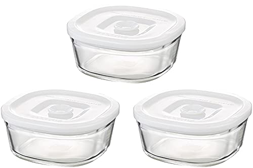 iwaki(イワキ) 耐熱ガラス 密閉容器 ホワイト 角型 3点セット 密閉パック&レンジ PSC-MP-3W1