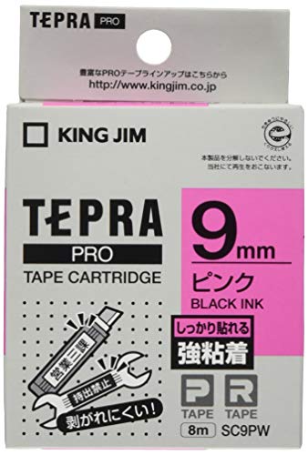 キングジム 純正 テプラPROテープカートリッジ 強粘着 9mm ピンクラベル/黒文字 長さ8m SC9PW
