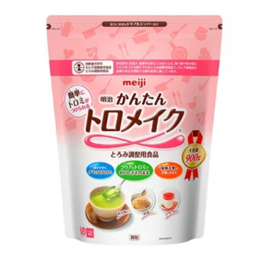 栄養成分表示［100gあたり］ エネルギー：290kcal、たんぱく質：0.5g、脂質：0g、炭水化物（糖質：59.6g、食物繊維：24.9g）、ナトリウム：1440mg 主な原材料 デキストリン・増粘多糖類・pH調整剤 使用上の注意 ・飲み込む力には個人差がありますので、必要に応じて医師・栄養士・薬剤師等に相談の上、適切に使用してください。 ・外観や風味の異常等がある場合は使用しないでください。 ・粉のまま絶対に召し上がらないでください。のどに詰まるおそれがあります。 ・ダマや固まりができた場合は必ず取り除いてください。のどに詰まるおそれがあります。 ・食事介助が必要な方に使用される場合は、介助者が嚥下の様子を見守ってください。 ・開封時、稀に原材料に由来する酸臭や焦がしたような臭いを感じることがありますが、品質には問題ありません。 ・開封後はホコリや髪の毛が入らないよう保存し、高温多湿を避け、できるだけ早めに使用してください。今日も明日も変わらないトロミを…！ダマになりにくく、誰でも簡単にトロミづけ ・おうちで簡単トロメイクの900gパックです。 ・溶けやすくダマになりにくいので、初めてでも扱いが簡単です。 ・冷たい食品にも、温かい食品にも利用可能。 ・食品本来の「味・色・香り」を損ないません。