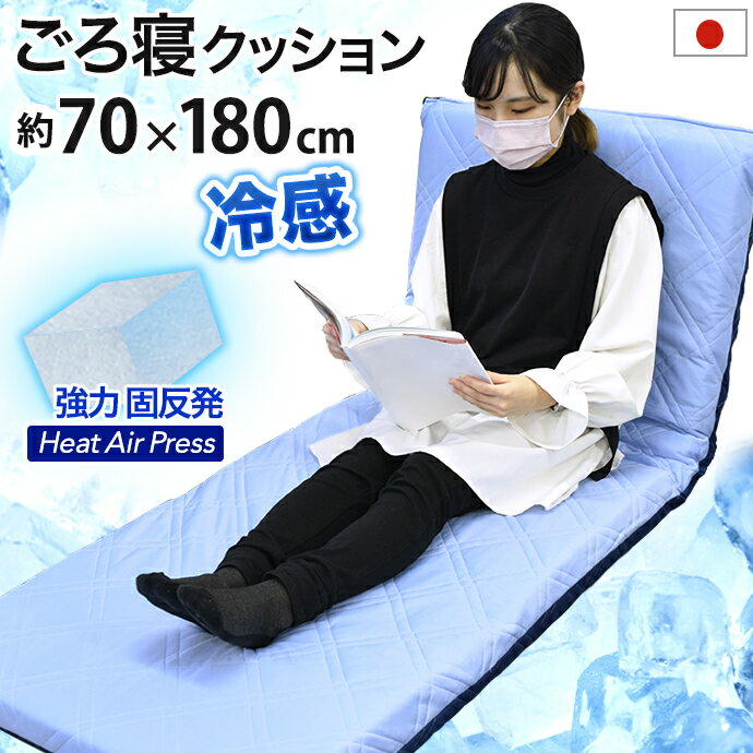 日本製 冷感 ごろ寝 マット 高反発 クッション 70×180cm FT 冷感 クール Q-MAX 0.5 敷き布団 固綿 涼感 ひんやり エアープレス 軽量 高反発 固反発 お昼寝マット 厚さ約7cm 長座布団 抗菌 防臭 防カビ 清潔 (がわ70×180cm 本体65×175cm)