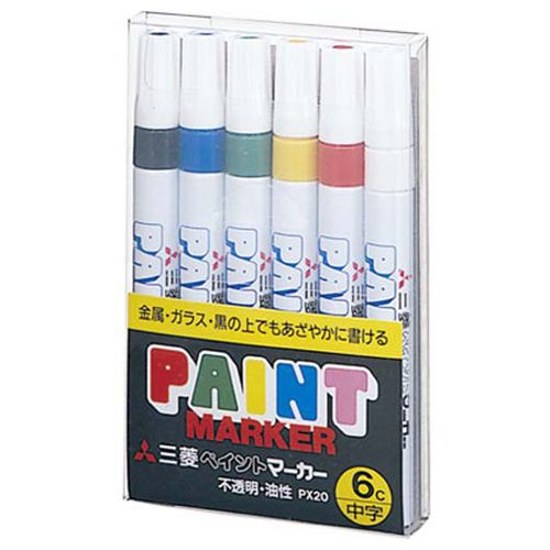 【代引不可】【イージャパンモール】【返品・交換・キャンセル・日時指定不可・法人（会社・企業）様限定】 必ず2通目のメールをご確認ください。 ※本商品は熨斗・包装（ラッピング）はお承り出来ない商品となります。 ※本商品はお届け先様名が法人（企業・会社）様宛ての場合のみお承りとなり、個人様宛てのご注文はお承りしておりませんので予めご了承くださいませ。 ※領収書につきましてはeメールにPDFファイルを添付してのご案内のみとなります。 ※本商品は【イージャパンショッピングモール】（イージャパンモール）の他の商品と同梱することは出来ません。※商品はご注文（ご決済）後、2-5営業日で発送（土・日・祝日除く）となります。※配送業者と契約がないため、送付先が沖縄・離島・一部地域の場合キャンセルとさせていただきます。※発送予定日は、在庫がある場合の予定日となります。 ※在庫がない場合には、キャンセルとさせて頂きます。 ※納期が遅れます場合には改めてご連絡させて頂きます。※本商品はメーカー取り寄せ商品となります。 流動在庫となりますためお手配時に在庫がない場合はキャンセルとさせていただきます。 在庫と納期のご確認が必要な場合は事前にお問い合わせください。 ※キャンセル・返品・交換・日時指定不可です。（平日のみのお届け） ※ご注文確定後でのお届け先の変更等はお承りできませんのでご注意ください。 ※本商品は法人（企業・会社）様限定商品となり、お届け先は「法人（企業・会社）様」に限ります。（個人様宛てへのお届けはお承りしておりません） 　お届け先に法人名が確認できる表札等がない場合、お届けをお承りすることができなくなっております。 　また、商品のお受取人様名に法人（企業・会社）様名をご記入いただけない場合もご注文をお承りできません。 ※置き配や宅配ボックスへの配送も承れませんので、お届け時にお留守でないようお願い致します。 ※沖縄・離島および一部地域へのお届けは出来ません。 ※商品のお写真はイメージ画像です。概要 【使い切りタイプ】黒地にも鮮やかに書ける発色のよさが自慢です。 仕様 タイプ 使い切りタイプ インク種類 油性 インク色 6色 芯の太さ 中字 芯形状 丸芯 線幅 2.2〜2.8mm 全長 143mm 軸径 16.2mm 材質 軸：アルミ、ペン芯：アクリル繊維、ケース：PP樹脂 重量 140g その他仕様 ●セット内容：黒・青・緑・黄・赤・白×各1本●1セットサイズ：145×97×18mm 備考 ※PX-30とは、インクの色合いが異なります。※重量は、1セットあたりの重量です。 シリーズ名 ペイントマーカー JANコード 4902778974476 【メーカー・製造または販売元】三菱鉛筆【広告文責】株式会社イージャパンアンドカンパニーズ 072-875-6666《ご注意ください》 ※本商品はキャンセル・返品・交換・日時指定不可の商品です。 　不良品、内容相違、破損、損傷の場合は良品と交換いたします。 　但し、商品出荷より7日以上たった商品につきましては交換いたしかねますのでご注意ください。 ※商品がリニューアルしている場合、リニューアル後の商品をお届けします。 ※法人（企業・会社）様宛ての場合のみご注文をお承りしております。（個人様宛てへのお届けはお承りしておりません） 　配送の日時指定は出来ません。お届け時にお留守でないようお願い致します。[関連キーワード：文房具 筆記具 油性マーカー ペイントマーカー]