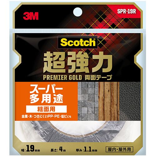 【送料無料】【個人宅届け不可】【法人（会社・企業）様限定】スコッチ　超強力両面テープ　プレミアゴールド　(スーパー多用途)　粗面用　19mm×4m　1巻