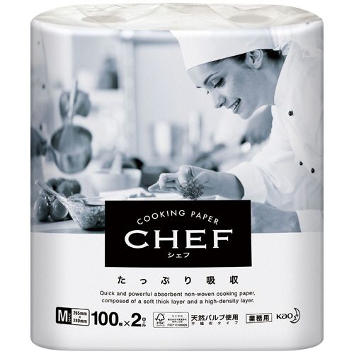 Rakuten - 【送料無料】【個人宅届け不可】【法人（会社・企業）様限定】クッキングペーパー　CHEF(シェフ)　たっぷり吸収　M　100カット/ロール　1パック(2ロール)