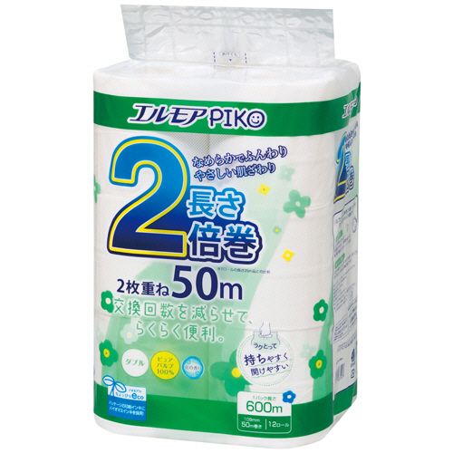 【代引不可】【イージャパンモール】【返品・交換・キャンセル・日時指定不可・法人（会社・企業）様限定】 必ず2通目のメールをご確認ください。 ※本商品は熨斗・包装（ラッピング）はお承り出来ない商品となります。 ※本商品はお届け先様名が法人（企業・会社）様宛ての場合のみお承りとなり、個人様宛てのご注文はお承りしておりませんので予めご了承くださいませ。 ※領収書につきましてはeメールにPDFファイルを添付してのご案内のみとなります。 ※本商品は【イージャパンショッピングモール】（イージャパンモール）の他の商品と同梱することは出来ません。※商品はご注文（ご決済）後、2-5営業日で発送（土・日・祝日除く）となります。※配送業者と契約がないため、送付先が沖縄・離島・一部地域の場合キャンセルとさせていただきます。※発送予定日は、在庫がある場合の予定日となります。 ※在庫がない場合には、キャンセルとさせて頂きます。 ※納期が遅れます場合には改めてご連絡させて頂きます。※本商品はメーカー取り寄せ商品となります。 流動在庫となりますためお手配時に在庫がない場合はキャンセルとさせていただきます。 在庫と納期のご確認が必要な場合は事前にお問い合わせください。 ※キャンセル・返品・交換・日時指定不可です。（平日のみのお届け） ※ご注文確定後でのお届け先の変更等はお承りできませんのでご注意ください。 ※本商品は法人（企業・会社）様限定商品となり、お届け先は「法人（企業・会社）様」に限ります。（個人様宛てへのお届けはお承りしておりません） 　お届け先に法人名が確認できる表札等がない場合、お届けをお承りすることができなくなっております。 　また、商品のお受取人様名に法人（企業・会社）様名をご記入いただけない場合もご注文をお承りできません。 ※置き配や宅配ボックスへの配送も承れませんので、お届け時にお留守でないようお願い致します。 ※沖縄・離島および一部地域へのお届けは出来ません。 ※商品のお写真はイメージ画像です。概要 たっぷり長持ち2倍巻きで、トイレットロールの交換回数を減らせます。 商品説明 ●いっぱい使える大容量なのに、保管スペースを取らずにすっきり収納できます。ダブル・長さ50m、12ロール入です。●取っ手穴を大きくして、持ち手部に強度を持たせることにより、握りやすく持ち運びしやすくなった「ラクとって」を採用。さらに取っ手のミシン目を持ち下側に向いて破ると簡単に開封できます。●ちょっぴりエコなコンパクトサイズで芯や包装フィルム資材を削減します。植物由来成分からなる「ボタニカルインキ」を使用し、環境にちょっぴりやさしいパッケージです。●ピュアパルプ100％でなめらかな肌ざわりです。●花の香りがほんのりさわやかです。 仕様 タイプ ダブル ロールサイズ 幅109mm×長さ50m ミシン目 あり 香り 花の香り 材質 ピュアパルプ100％ パッケージサイズ W215×D212×H327mm 生産国 日本 備考 ※蛍光染料は使用しておりません。 シリーズ名 エルモア JANコード 4971633163157 【メーカー・製造または販売元】カミ商事【広告文責】株式会社イージャパンアンドカンパニーズ 072-875-6666《ご注意ください》 ※本商品はキャンセル・返品・交換・日時指定不可の商品です。 　不良品、内容相違、破損、損傷の場合は良品と交換いたします。 　但し、商品出荷より7日以上たった商品につきましては交換いたしかねますのでご注意ください。 ※商品がリニューアルしている場合、リニューアル後の商品をお届けします。 ※法人（企業・会社）様宛ての場合のみご注文をお承りしております。（個人様宛てへのお届けはお承りしておりません） 　配送の日時指定は出来ません。お届け時にお留守でないようお願い致します。[関連キーワード：日用品]