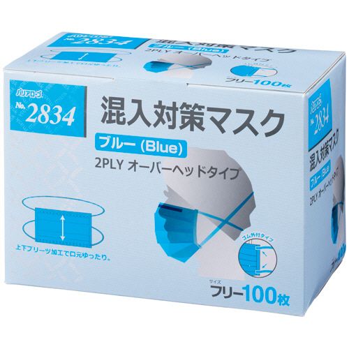 【送料無料】【個人宅届け不可】【法人（会社・企業）様限定】混入対策マスク　頭掛け用　ブルー　1箱（100枚）