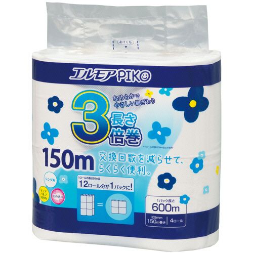 【送料無料】【個人宅届け不可】【法人（会社・企業）様限定】エルモア ピコ 3倍巻トイレットロール　花の香り　シングル　150m　1セット(4ロール×12パック)