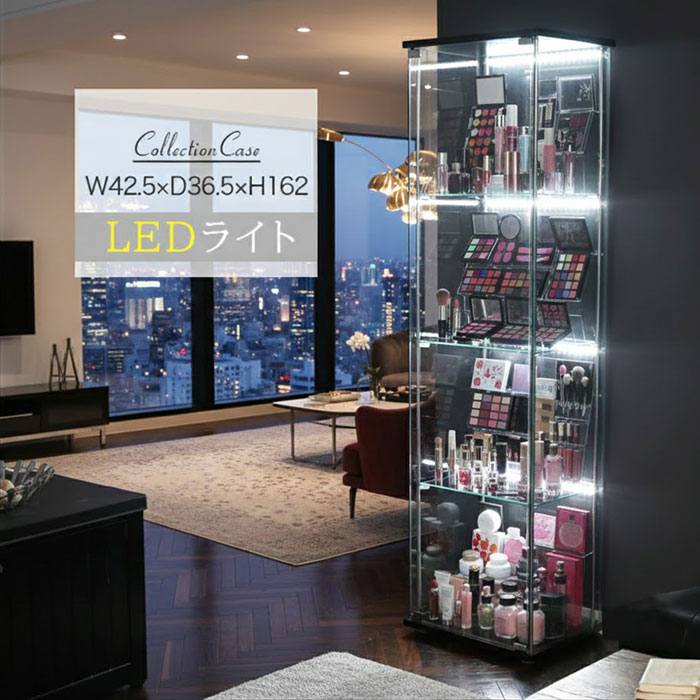 【期間限定10%OFF】不二貿易 コレクションケース led LED ガラス製 4段 幅40cm ガラスコレクションケー..