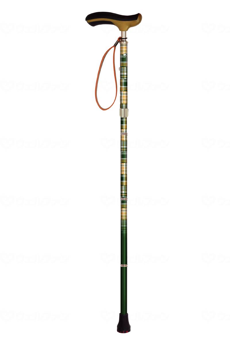 【訳アリ品につき特価】杖 おしゃれ 女性 折りたたみ ネオクラシカル ショート 折畳 チェックグリーン 605006 高齢者 シニア