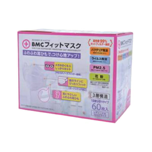 楽天eかいごナビ 介護用品ショップ使い捨てマスク BMCフィットマスク レディース＆ジュニア 60枚入 ビー・エム・シー 施設 病院 感染対策商品 介護用品