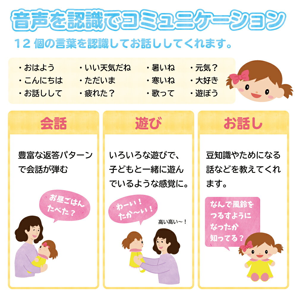 eかいごナビ 介護用品ショップのレクリエーション用品 高齢者 室内 老人 ココドル 抱っこだ〜い好きっ、お話マミちゃん ブロードウォッチ コミュニケーション 人形 認知症 介護施設 介護用品｜アングル3