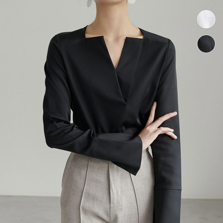 クーポン利用で半額★ブラウス シャツ レディース 長袖 秋 ベルスリーブ トップス シャツブラウス 黒 Vネック ベルスリーブ 春 秋 白 ブラウス シンプル カジュアル 上品 大人可愛い デート服 オシャレ 通勤 韓国 ファッション 春 秋のサムネイル