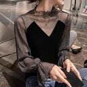レーストップス ハイネック レディース 透け感 シアー トップス シースルー 長袖 インナー カットソー 薄手 UV対策 春 秋 ネック Tシャツ 黒 おしゃれ きれいめ セクシー 韓国ファッション