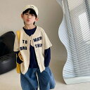 Tシャツ 長袖 キッズ ロゴ おしゃれ ロンT 長袖 秋 キッズ 男の子 ジュニア ベスト ジレ レイヤー 重ね着 こども服 おしゃれ 春 秋 冬 かっこいい 人気 韓国子供服 90 100 110 120 130 140 150 160(4)