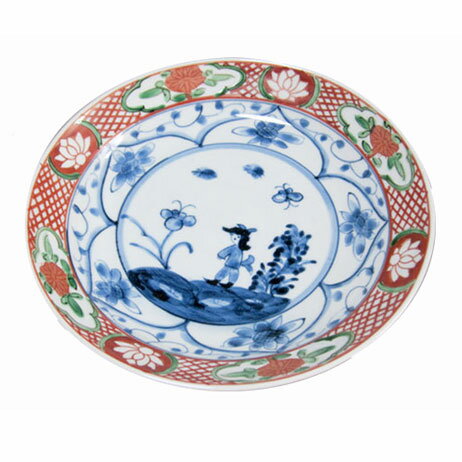 染錦 大皿 寿司皿 手描き 山水 一品作品 小 19.8cm日本製 業務用 国産 食器 盛皿 食洗機対応 レンジ対応 美濃焼 パーティ用