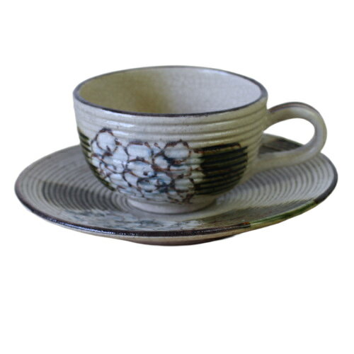 Cup, Saucer - コーヒーカップ&ソーサー アジサイ 白 碗皿 190cc国産 食洗機対応 レンジ対応 珈琲 コーヒー 和風 温もり プレゼント 持ちやすい 業務用