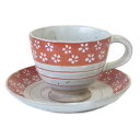 コーヒーカップ&ソーサー 赤絵うず桜 赤碗皿プレゼントにも最適!!