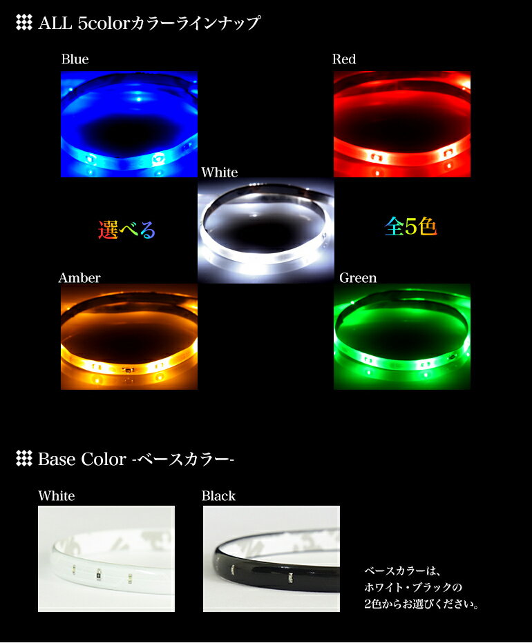 【メール便】 LEDテープ 高輝度SMD 90cm/45LED 極細4mm幅 ベース：ブラック(黒)ホワイト(白)薄型,LEDテープライト,テープ型,防水仕様,激安