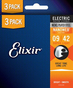 <今だけお得な3Set Pack>Elixir NANOWEB #16540エレキギター弦 Super Light 09-4212002 3pack(お茶の水駅前店 小物フロア)