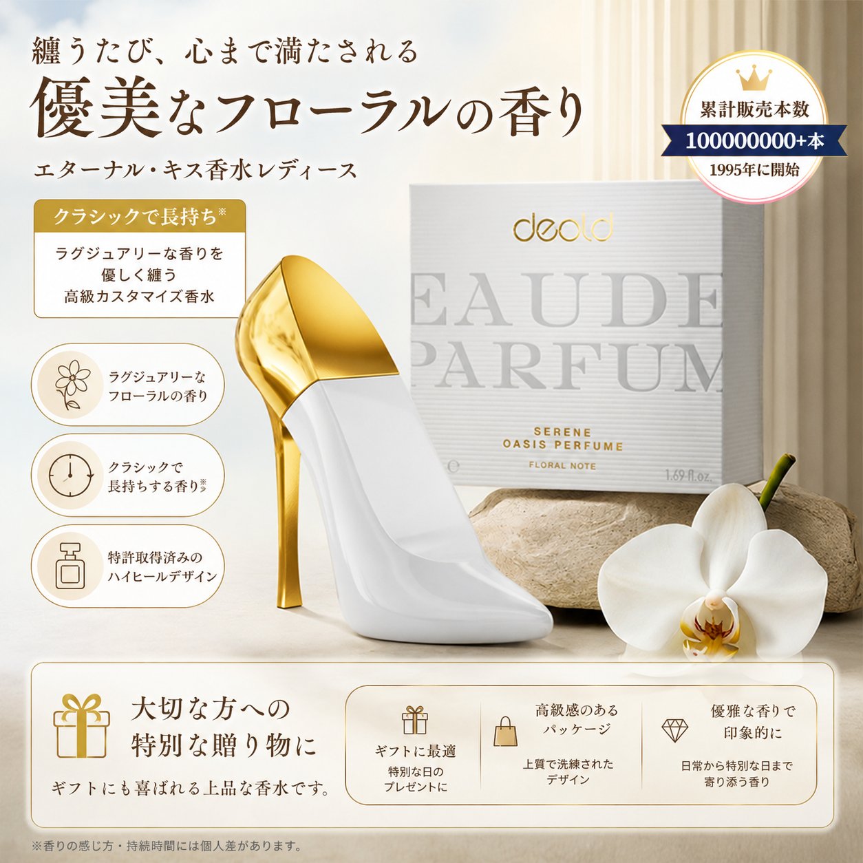 エターナル・キス 香水レディース 人気 ホワイトフローラルの香り ロマンティックフレグランス デート 誕生日 記念日 パーティー ギフトにおすすめ 清潔感・上品・知性 香水 女性用 50ml