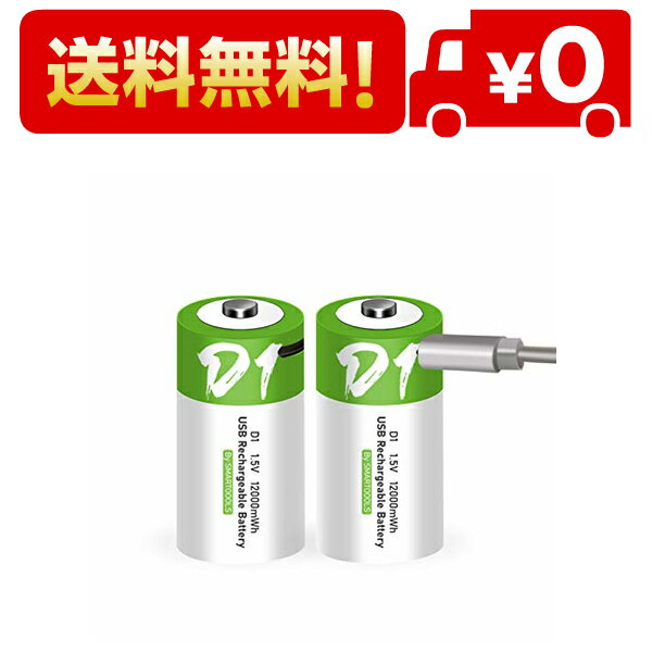 SMARTOOOLS単1形USB充電式リチウム電池1.5V定出力12000mWhDセル（USB Cケーブル付き）4H急速充電電池(単1形充電池 x 2個)