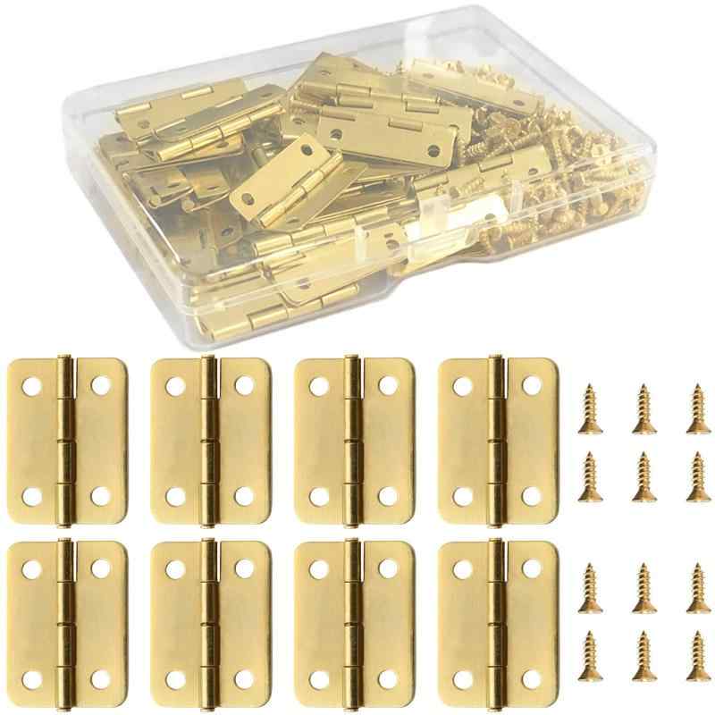 平蝶番 ヒンジ 丁番 ミニ蝶番 木箱用 4穴 50個入り ネジ付 収納ボックス付き 用金物 手芸 手作り パー..