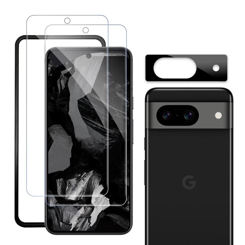 樂天商城 - Google Pixel 8A 対応 ガラスフィルム（2枚入り）＋カメラフィルム（1枚入り） ガイド枠付き 貼り付け簡単 硬度9H 耐衝撃 飛散防止 高透過率 撥水撥油 防指紋 自動吸着 2.5Dラウンドエッジ 加工