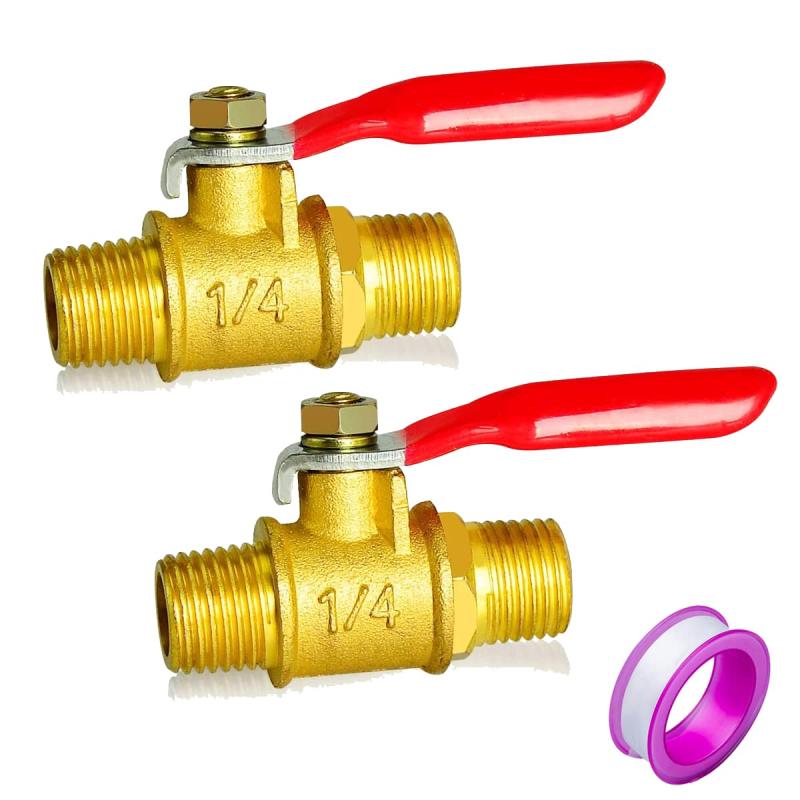 Richcat エアーラインコック 1/4" エアコンプレッサー用 エアーツール エアー漏れなく ドレンホース ツールカンパニーストレート エアホース 真鍮製 ボールバルブ 2個入り…