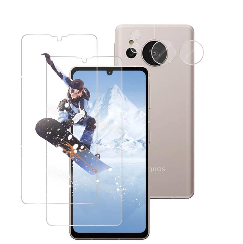 【2枚+2枚】For AQUOS Sense7 ガラスフィルム 2枚入 ＋ カメラフィルム 2枚入 高透過率 アクオスセンス7 専用 強化ガラス sense 7 液晶保護フィルム 硬度9H 指紋防止 高感度 気泡ゼロ