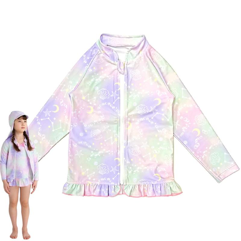 [キャプテンK] ラッシュガード 女の子 キッズ 子供 水着 UVカット 長袖 110 120 130 フリル ジップ ガールズ